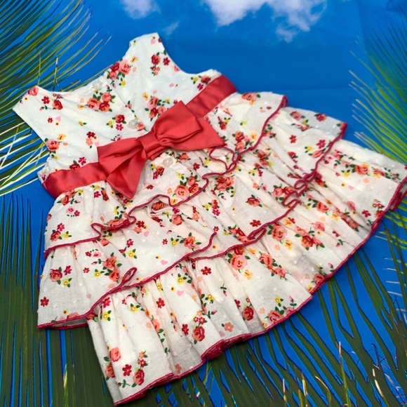 Small Wonders Peach Flowers Ruffle Dress - Picture 3 of 6